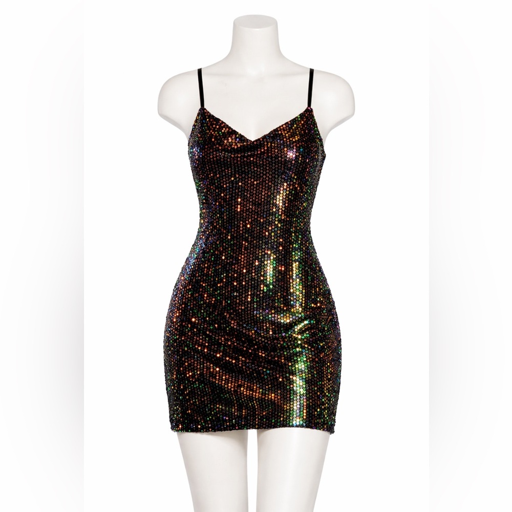ART CLASS Black Iridescent Sequin Mini Dress Sparkly Party Youth XL Fits XS/S
